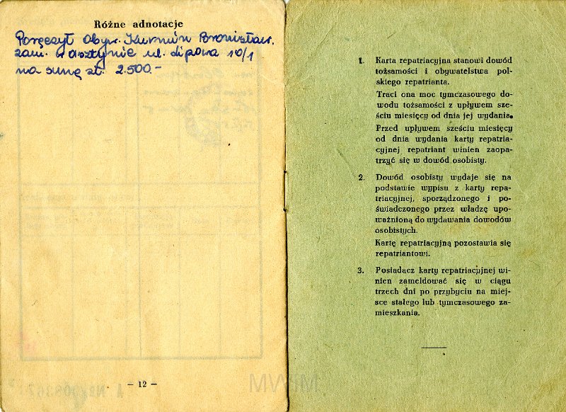KKE 4544-8.jpg - Karta Repatriacyjna Czesława Kurmina, 1957 r.